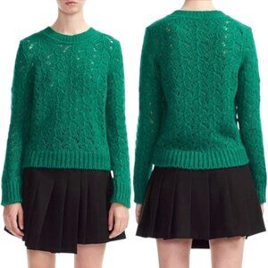 Maje Mohair Blend Green Crew Neck Crochet Long Sleeve Sweater
